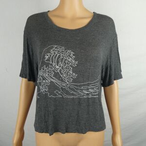 Brandy Melville Wave Waves Ocean Surfer Graphic T Shirt Tee Dark Grey One Size